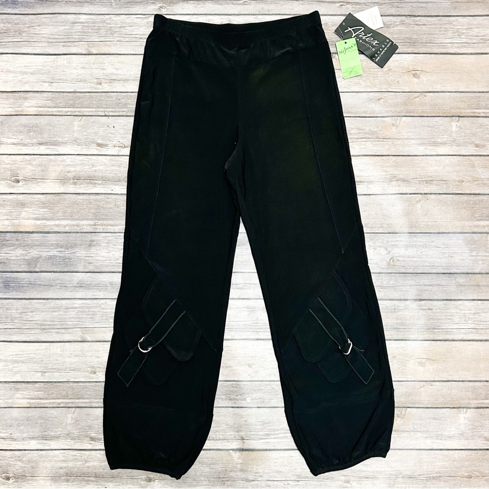 Artex Fashion Black Pull On Buckle Cargo Cropped Jogger Pants Stretch NWT Small